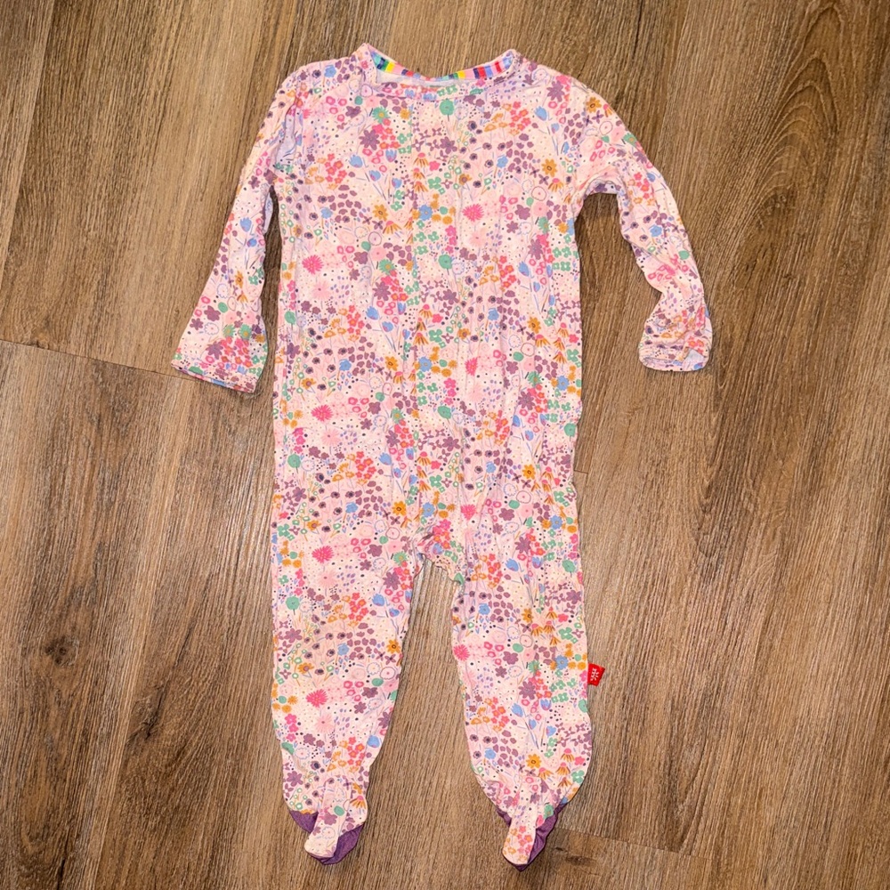 Magnetic Me Floral Footie Pajama - Pink and Purple